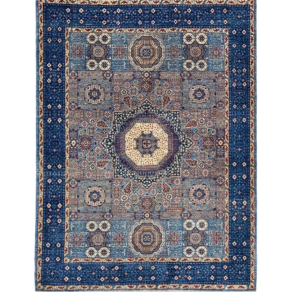 El Dokuma Mavi Memlük Yün Halı (250x310 cm)