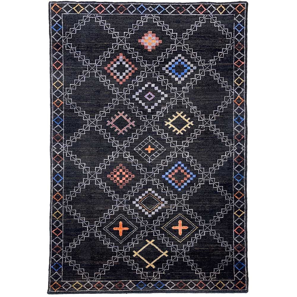 El Dokuma Siyah Modern Yün Halı (90x150 cm)