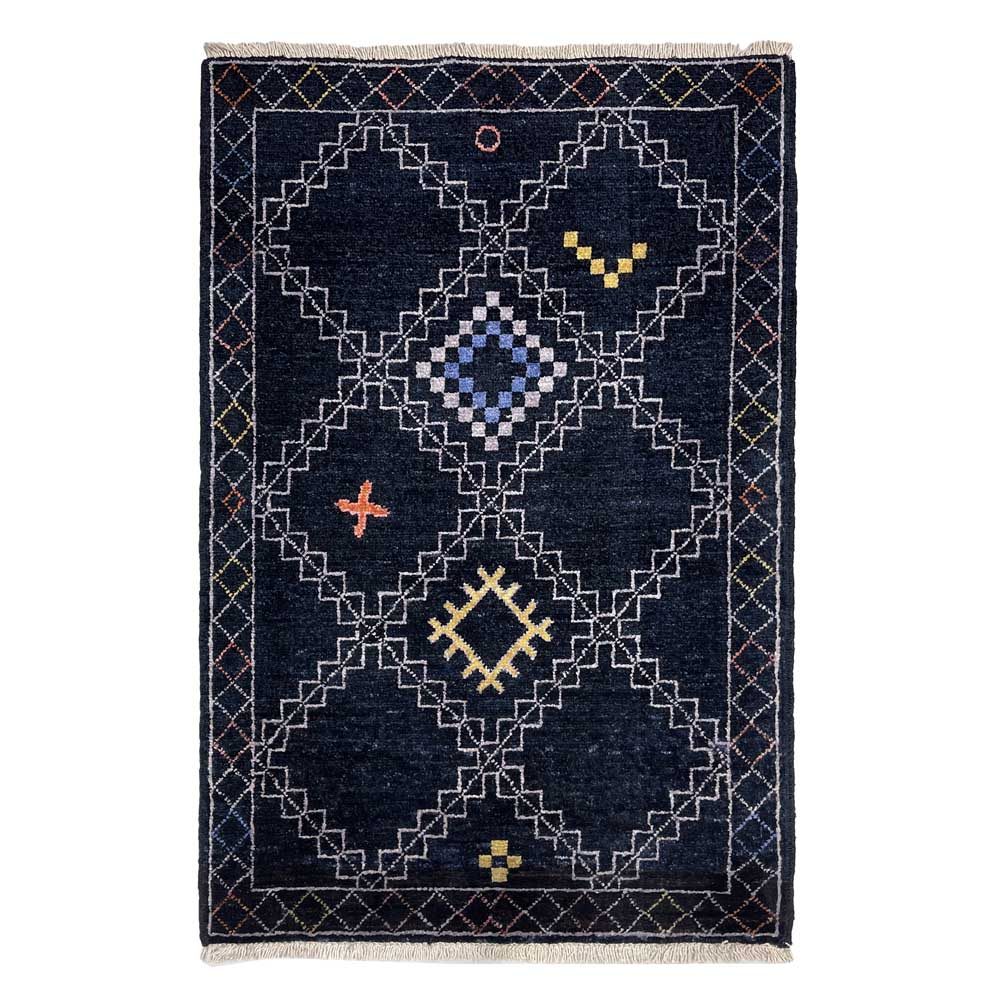 El Dokuma Siyah Modern Yün Halı (60x90 cm)