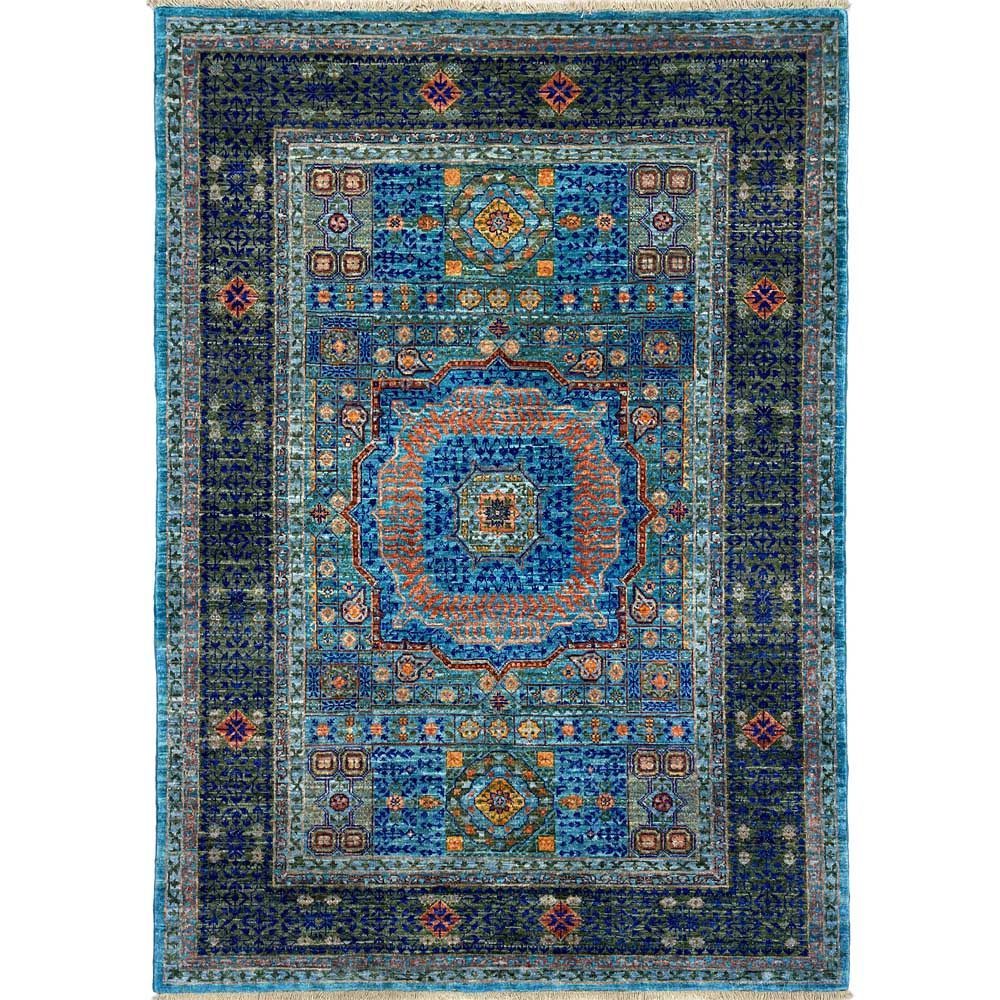 El Dokuma Mavi Memlük Yün Halı (130x180 cm)