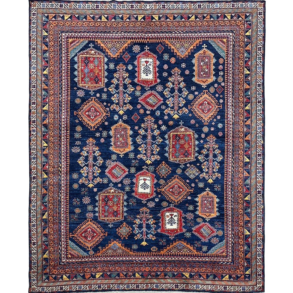 El Dokuma Lacivert Beluçi Kabile Afgan Yün Halı (290x350 cm)