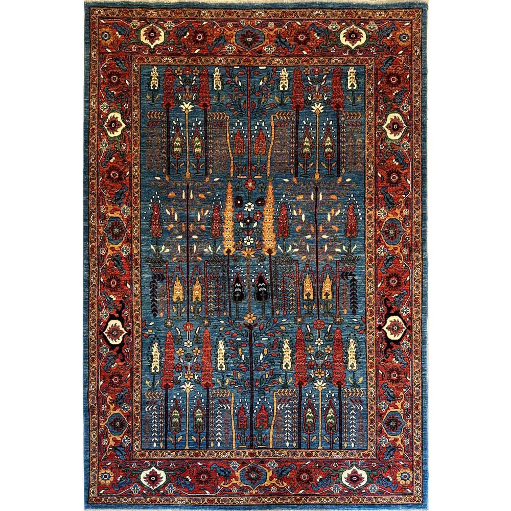 El Dokuma Mavi Ağaçlı Kabile Yün Halı (180x270 cm)