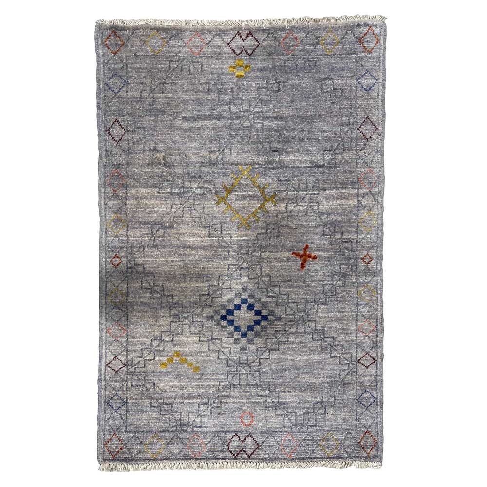 El Dokuma Gri Modern Yün Halı (60x90 cm)