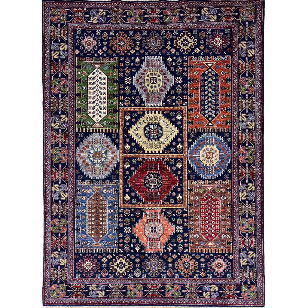 El Dokuma Lacivert Afgan Veziri Kabile Yün Halı (190x270 cm)