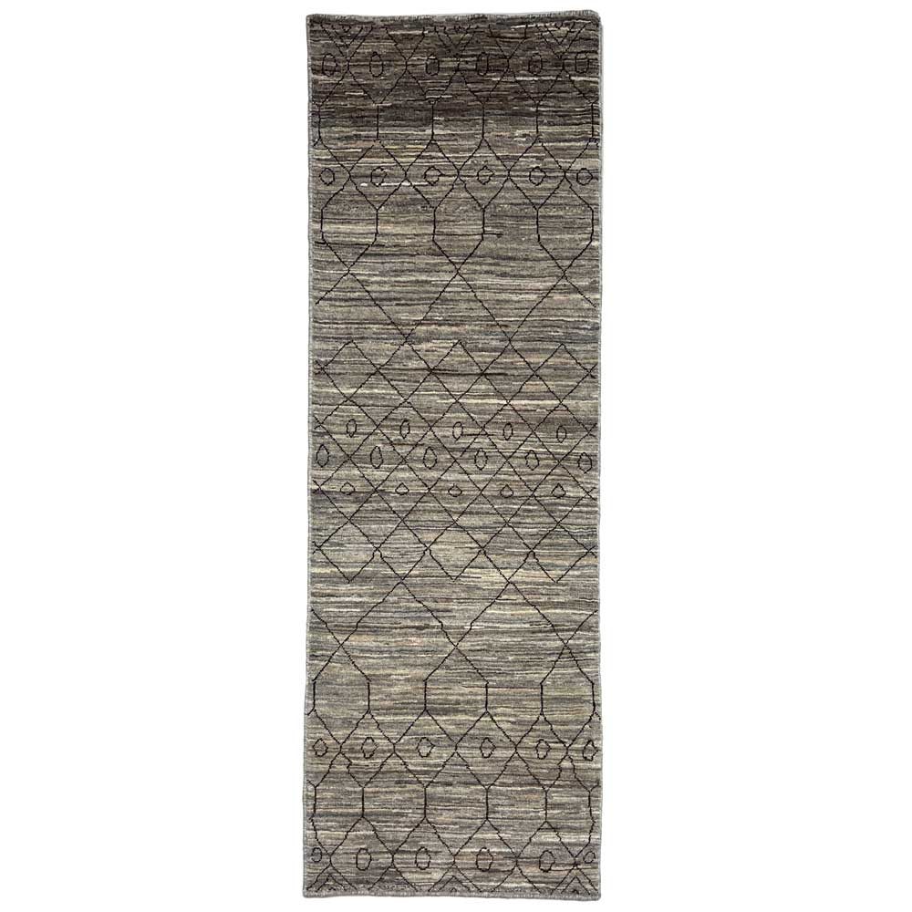 El Dokuma Gri İskandinav Yün Yolluk Halı (60x170 cm)