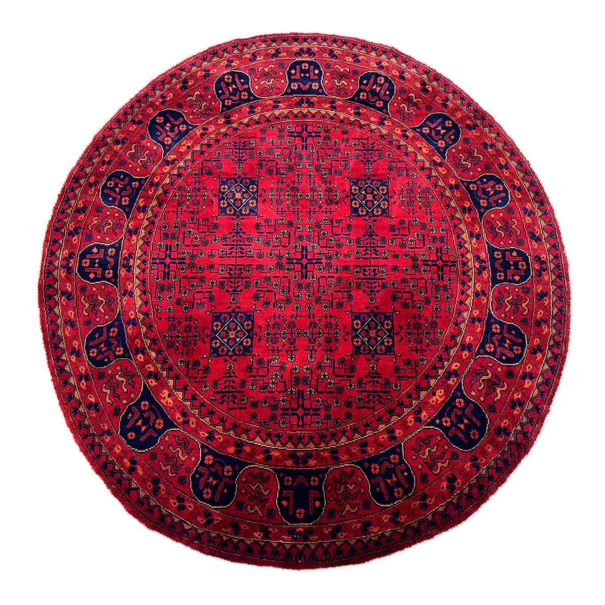 El Dokuma Afgan Khal Muhammadi Yuvarlak Yün Halı (150x150 cm)