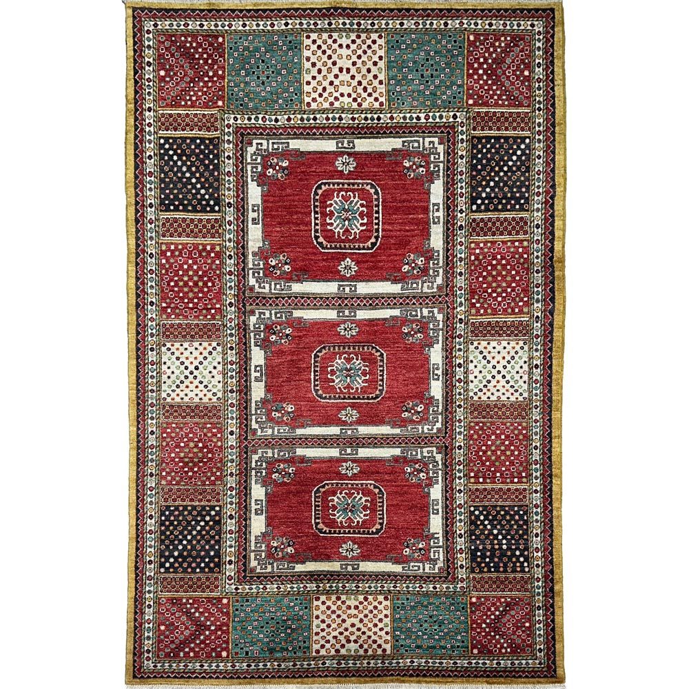 El Dokuma Afgan Kabile Kırmızı Yün Halı (155x255 cm)