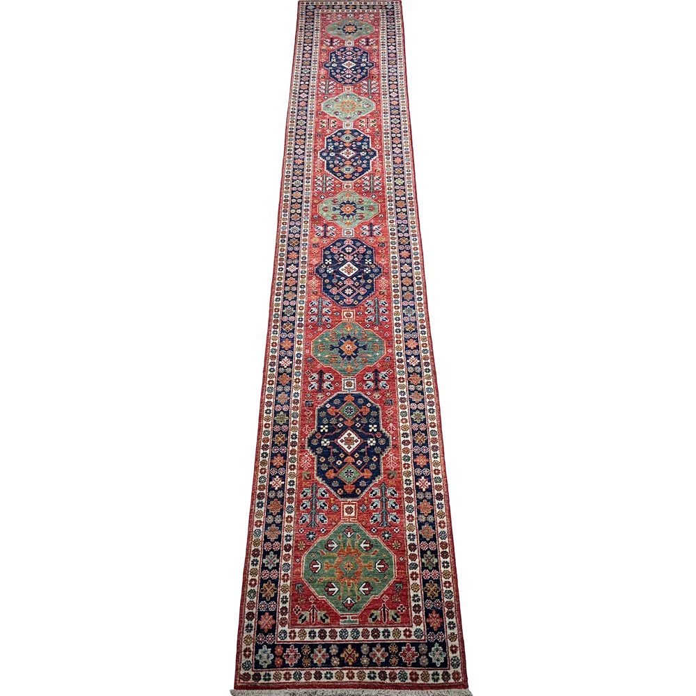 El Dokuma Afgan Kabile Yün Yolluk Halı (80x500 cm)