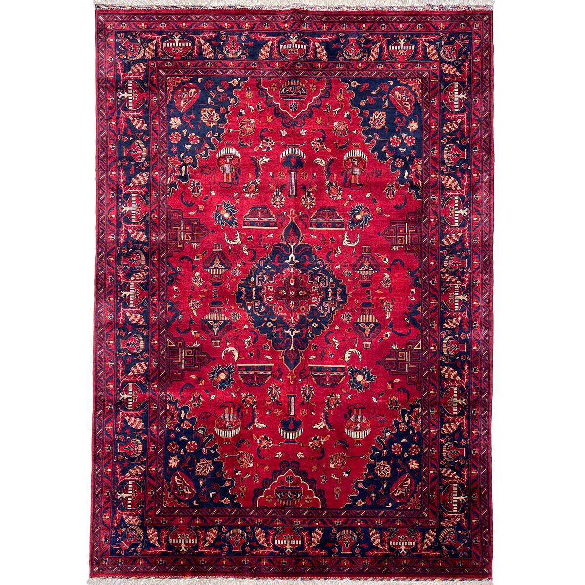 El Dokuma Afgan Bilicik Madalyon İnce Dokuma Yün Halı (200x300 cm)