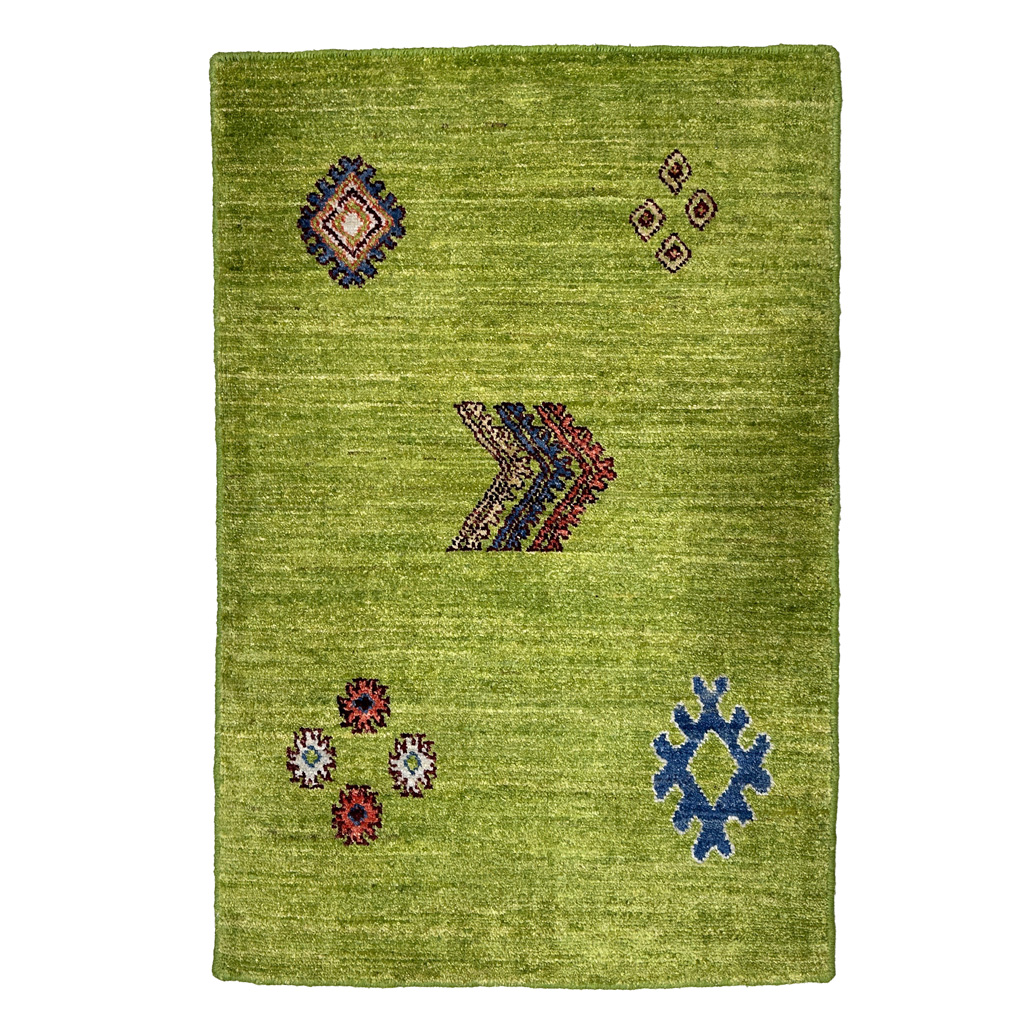 El Dokuma Yeşil Modern Yün Halı (60x90 cm)