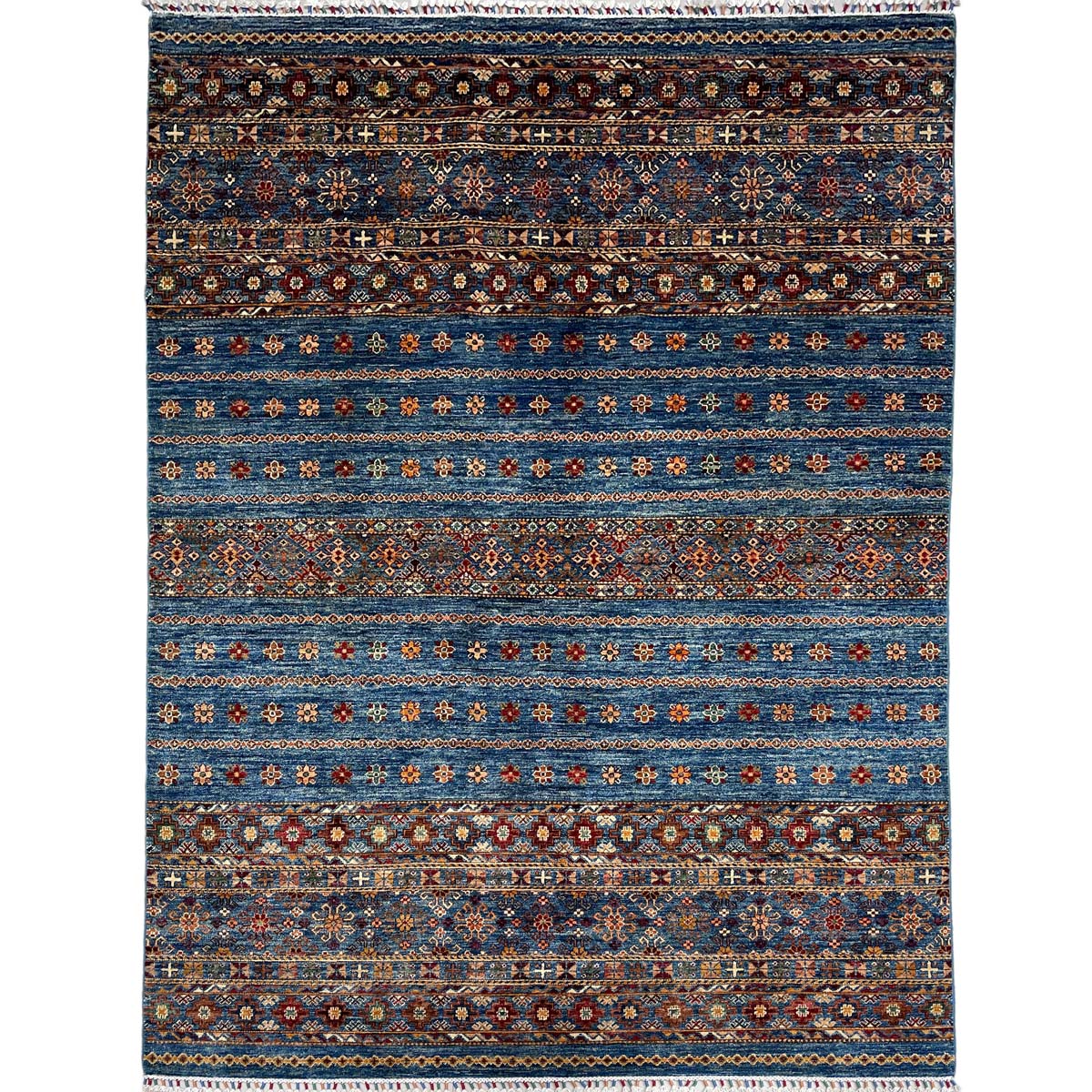 El Dokuma Mavi Horcin Afgan Kabile Yün Halı (200x290 cm)