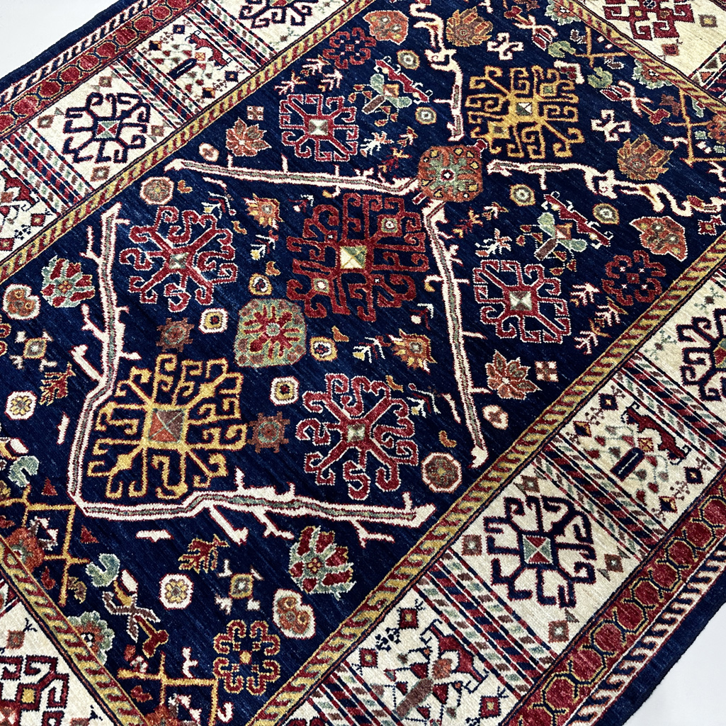 El Dokuma Lacivert Afgan Kabile Yün Halı (150x210 cm) - Görsel 3