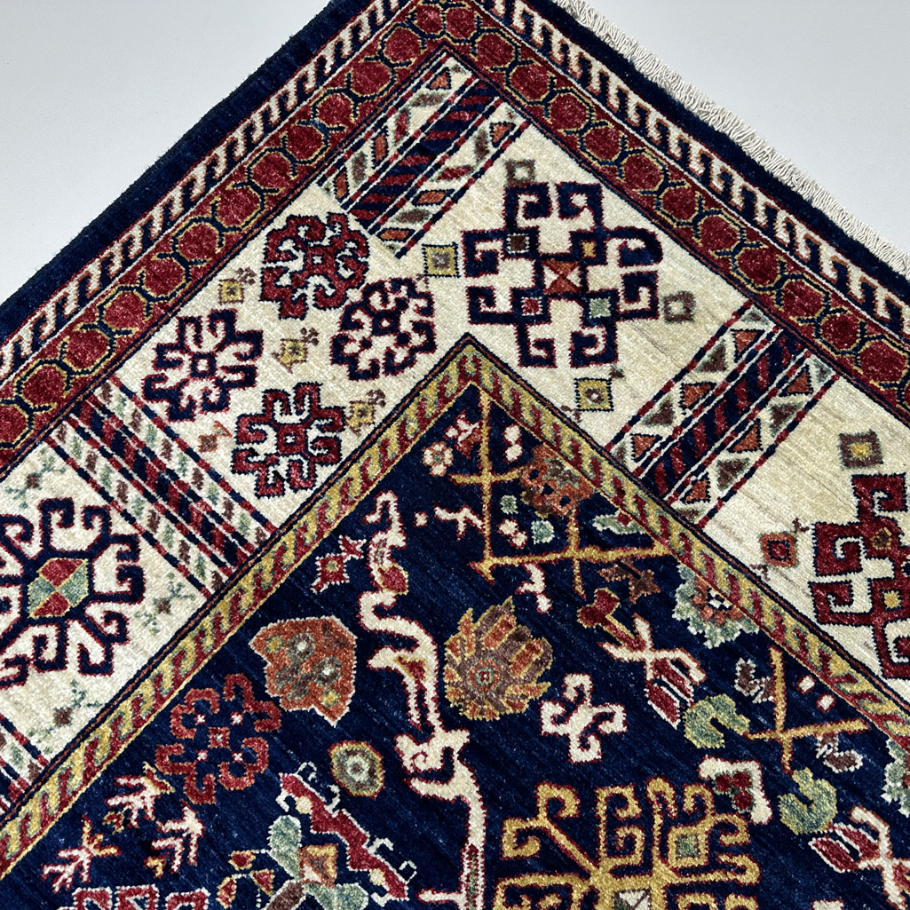 El Dokuma Lacivert Afgan Kabile Yün Halı (150x210 cm) - Görsel 4