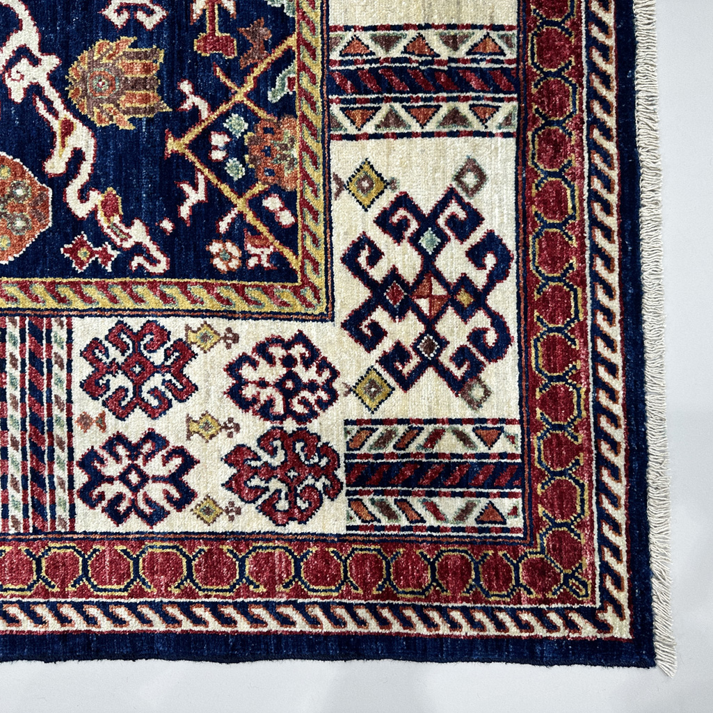 El Dokuma Lacivert Afgan Kabile Yün Halı (150x210 cm) - Görsel 7