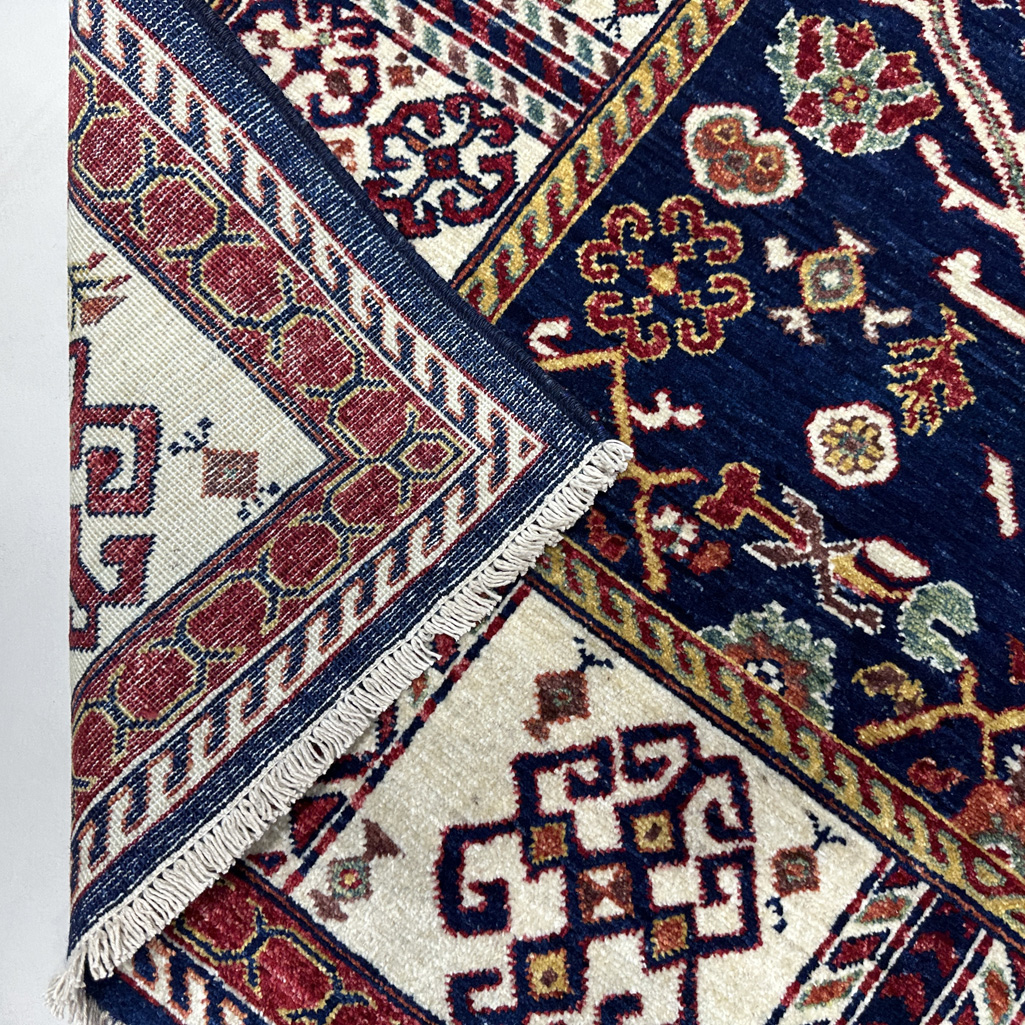 El Dokuma Lacivert Afgan Kabile Yün Halı (150x210 cm) - Görsel 5