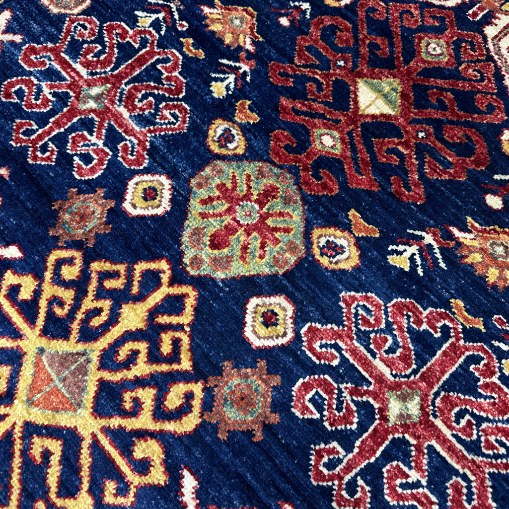 El Dokuma Lacivert Afgan Kabile Yün Halı (150x210 cm) - Görsel 2