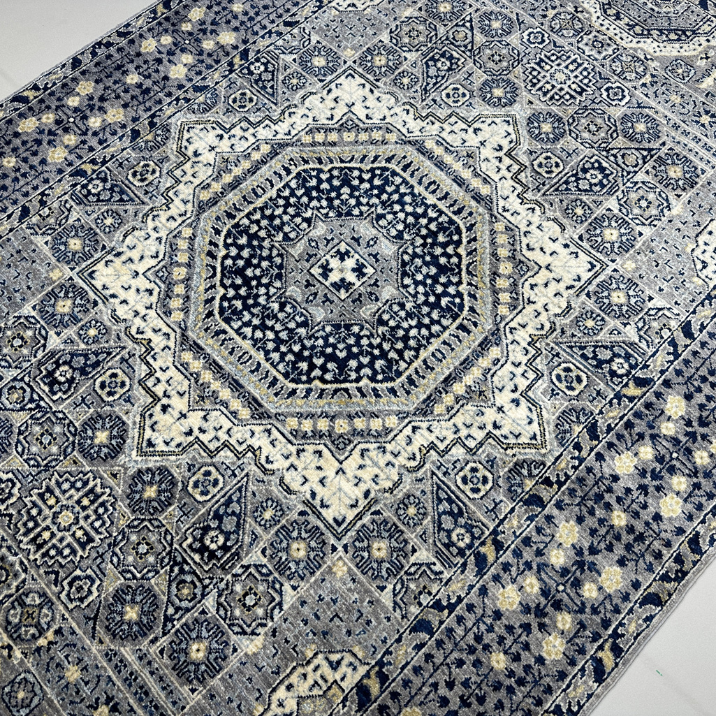 El Dokuma Mavi Memlük Yün Halı (150x240 cm) - Görsel 3