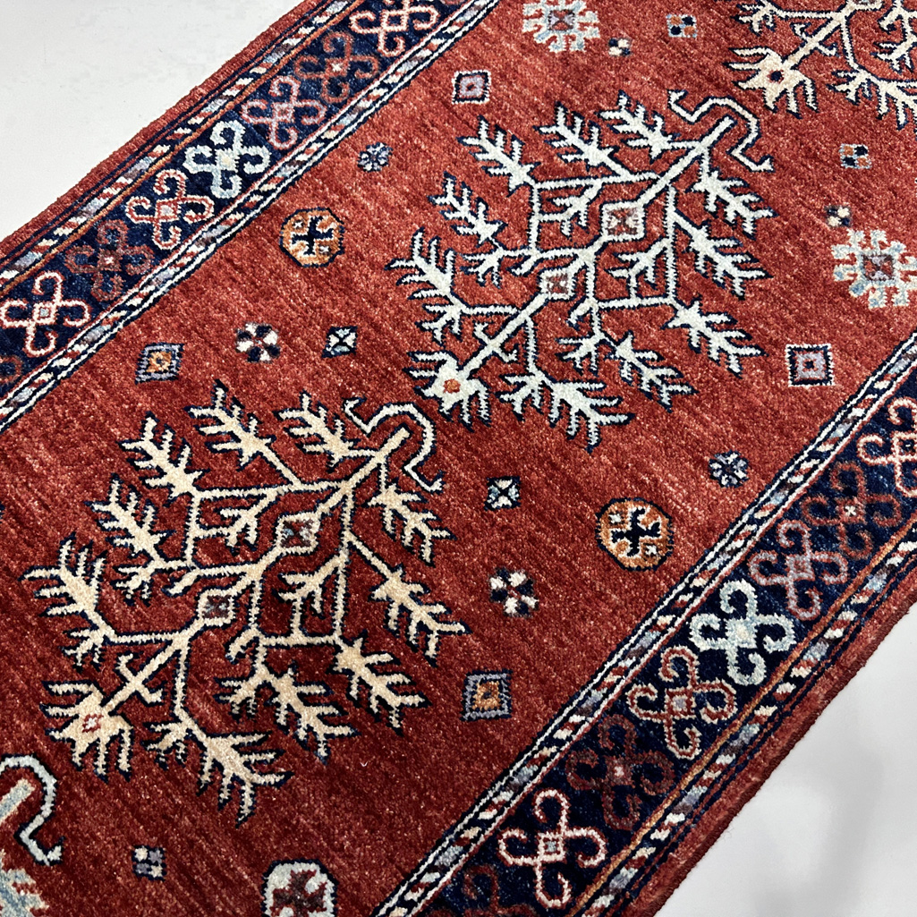 El Dokuma Bordo Afgan Kabile Yün Yolluk Halı (80x300 cm) - Görsel 2