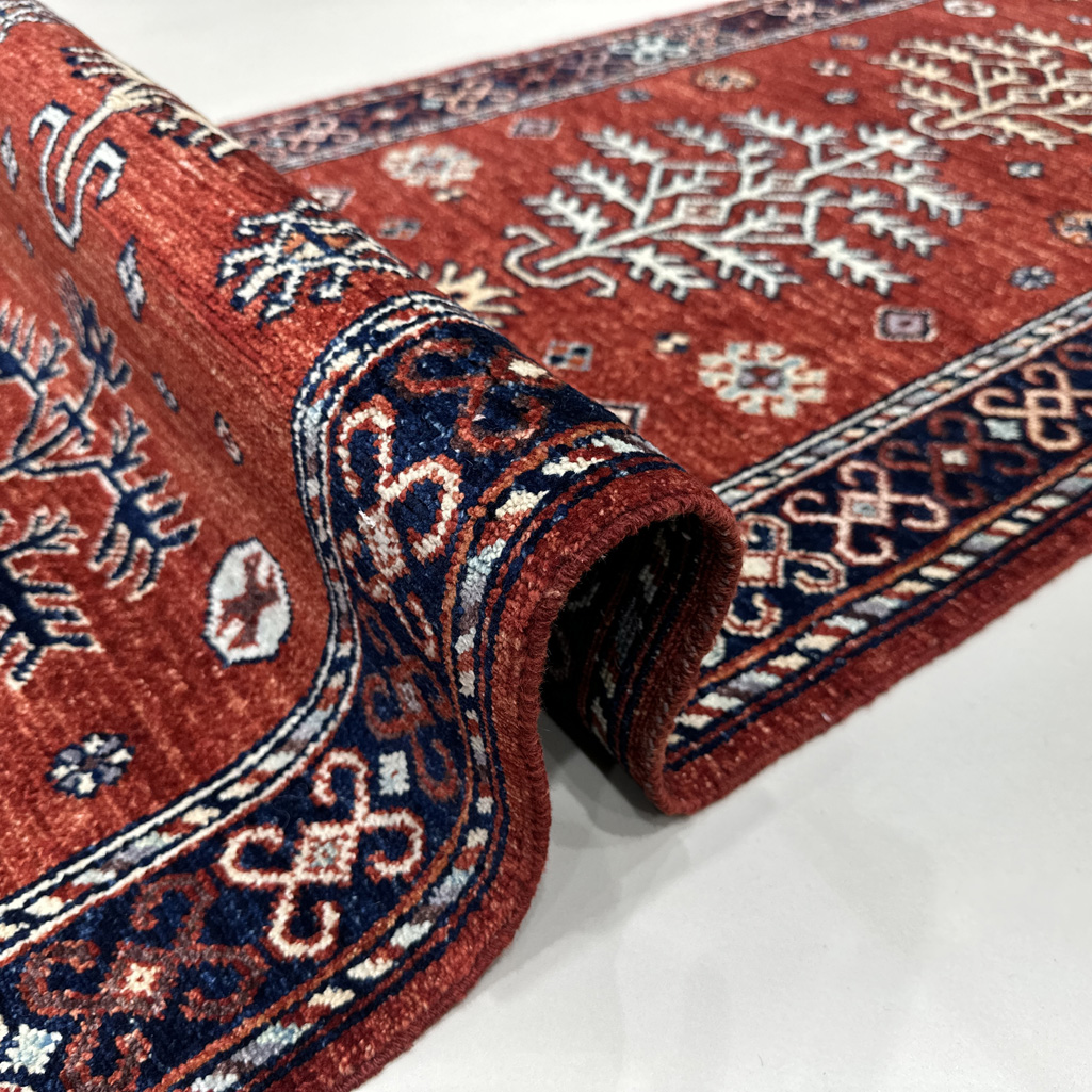 El Dokuma Bordo Afgan Kabile Yün Yolluk Halı (80x300 cm) - Görsel 3