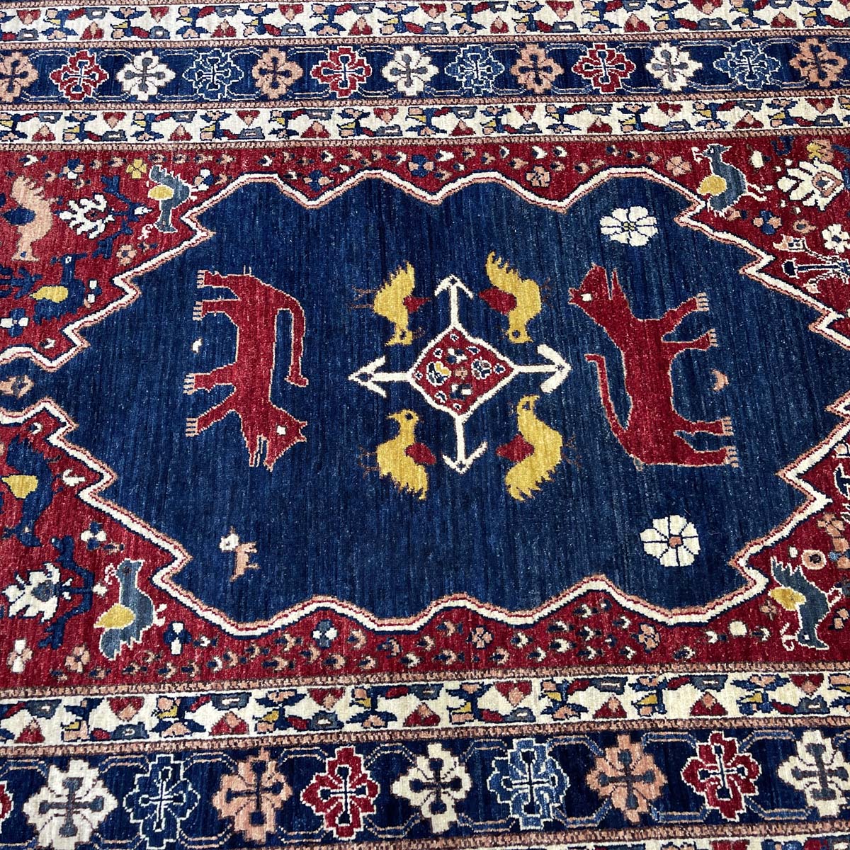 El Dokuma Lacivert Afgan Kabile Yün Halı (160x220 cm) - Görsel 8