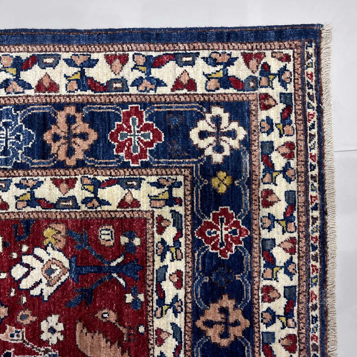 El Dokuma Lacivert Afgan Kabile Yün Halı (160x220 cm) - Görsel 5