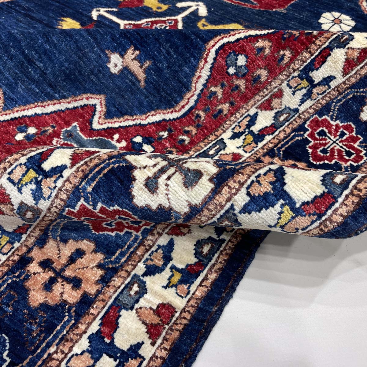 El Dokuma Lacivert Afgan Kabile Yün Halı (160x220 cm) - Görsel 4