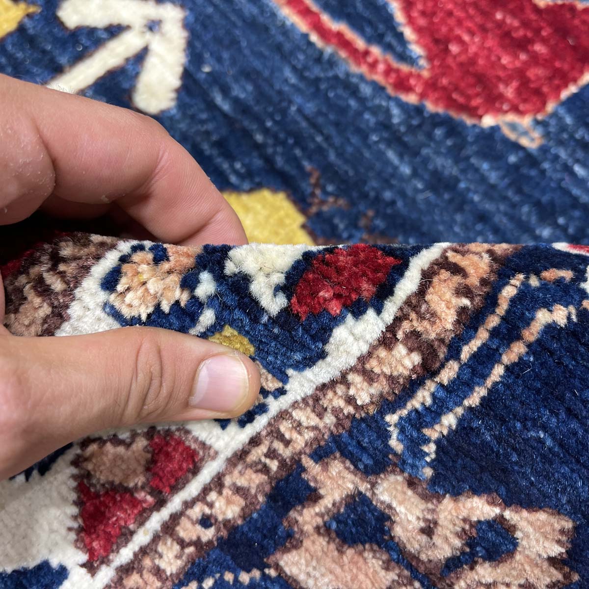 El Dokuma Lacivert Afgan Kabile Yün Halı (160x220 cm) - Görsel 9