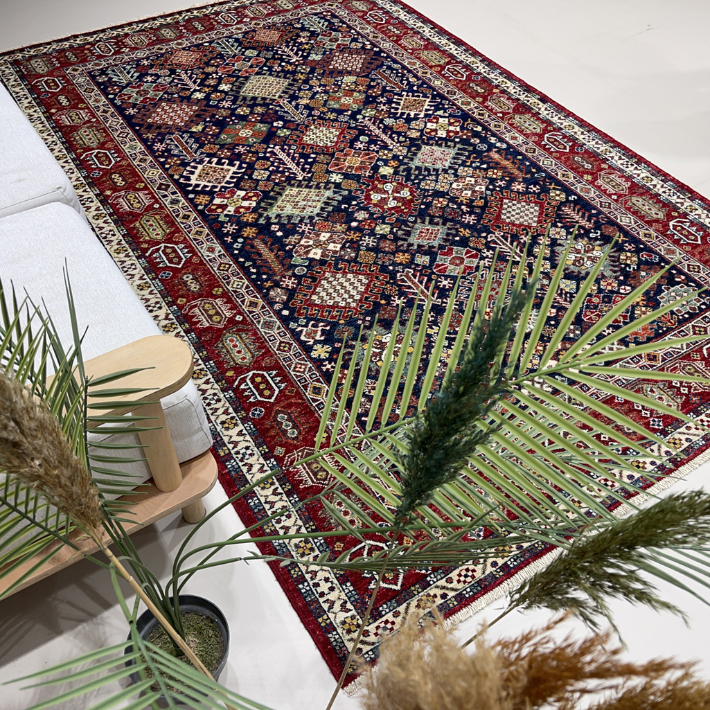 El Dokuma Lacivert Afgan Kabile Yün Halı (160x250 cm) - Görsel 3