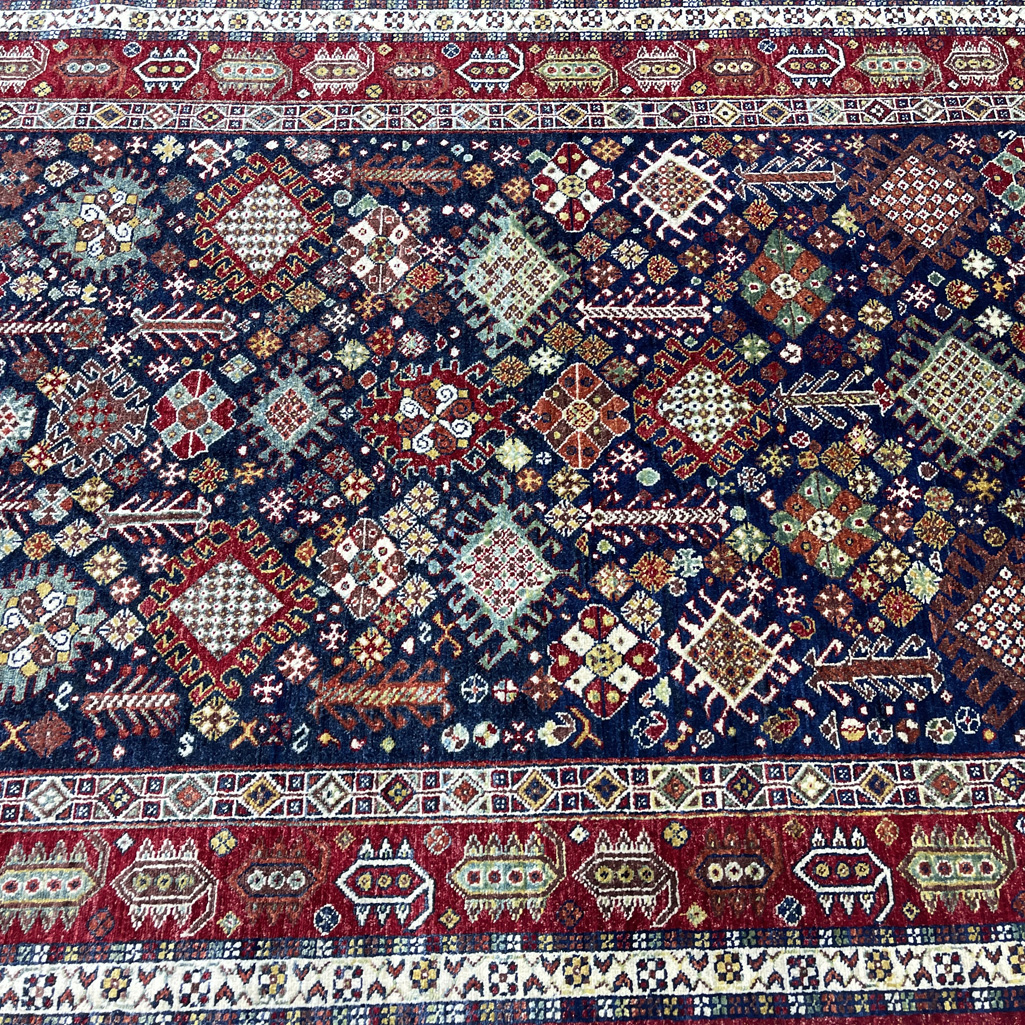 El Dokuma Lacivert Afgan Kabile Yün Halı (160x250 cm) - Görsel 8