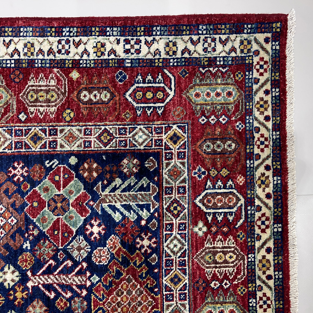 El Dokuma Lacivert Afgan Kabile Yün Halı (160x250 cm) - Görsel 9