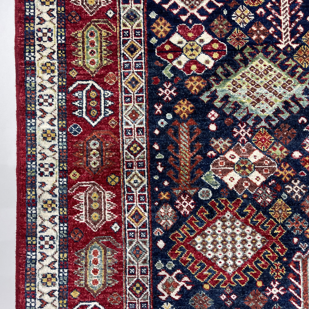 El Dokuma Lacivert Afgan Kabile Yün Halı (160x250 cm) - Görsel 4