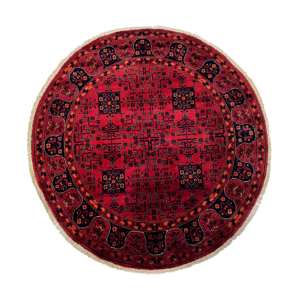 El Dokuma Afgan Khal Muhammadi Yuvarlak Yün Halı (120x120 cm)