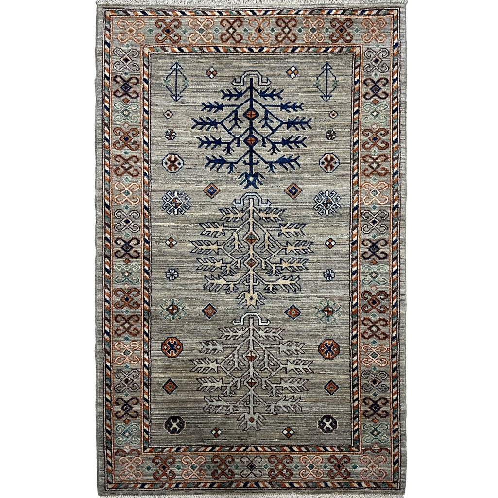 El Dokuma Natural Gri Afgan Kabile Yün Halı (95x150 cm)