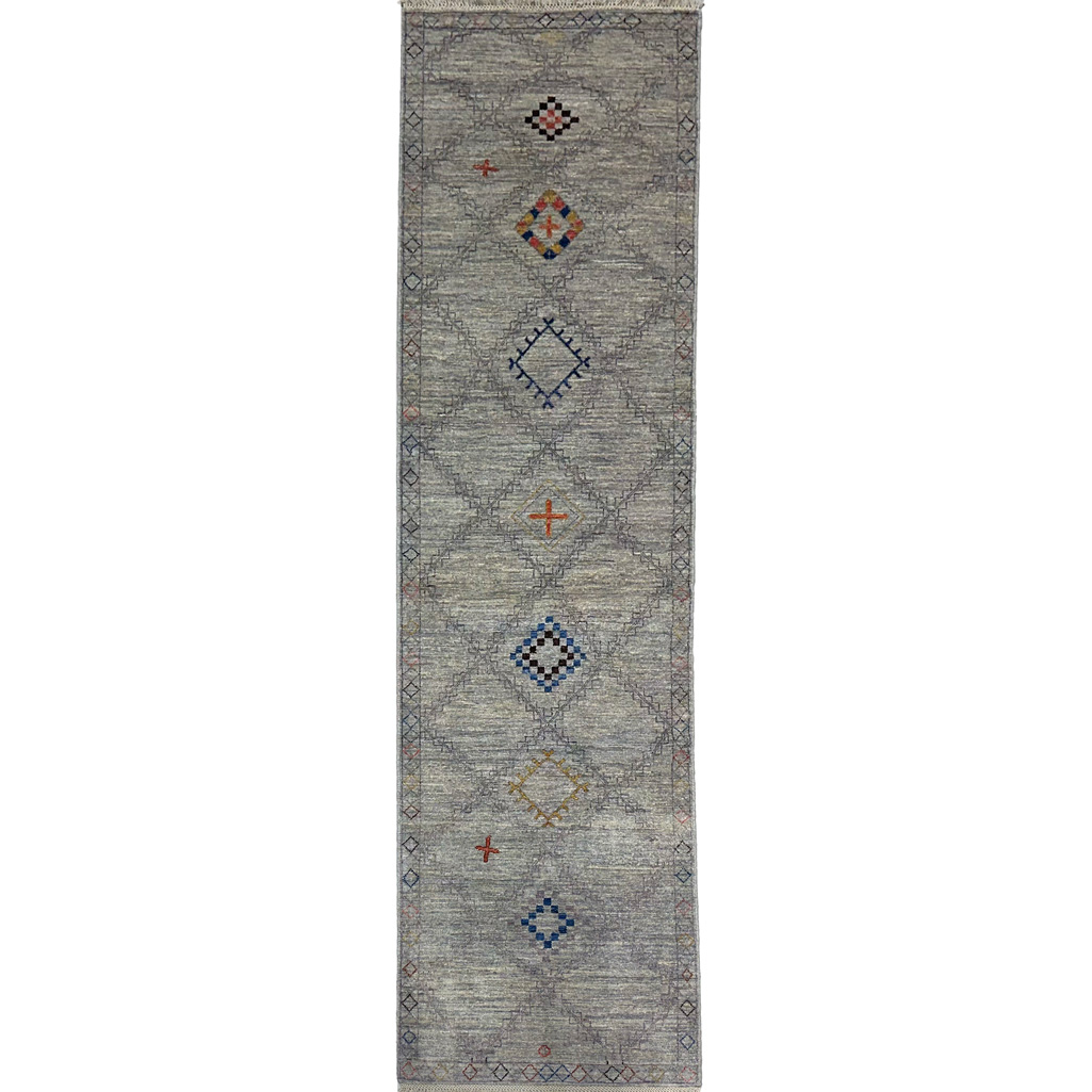 El Dokuma Natural Gri Modern Yün Yolluk Halı (80x300 cm)
