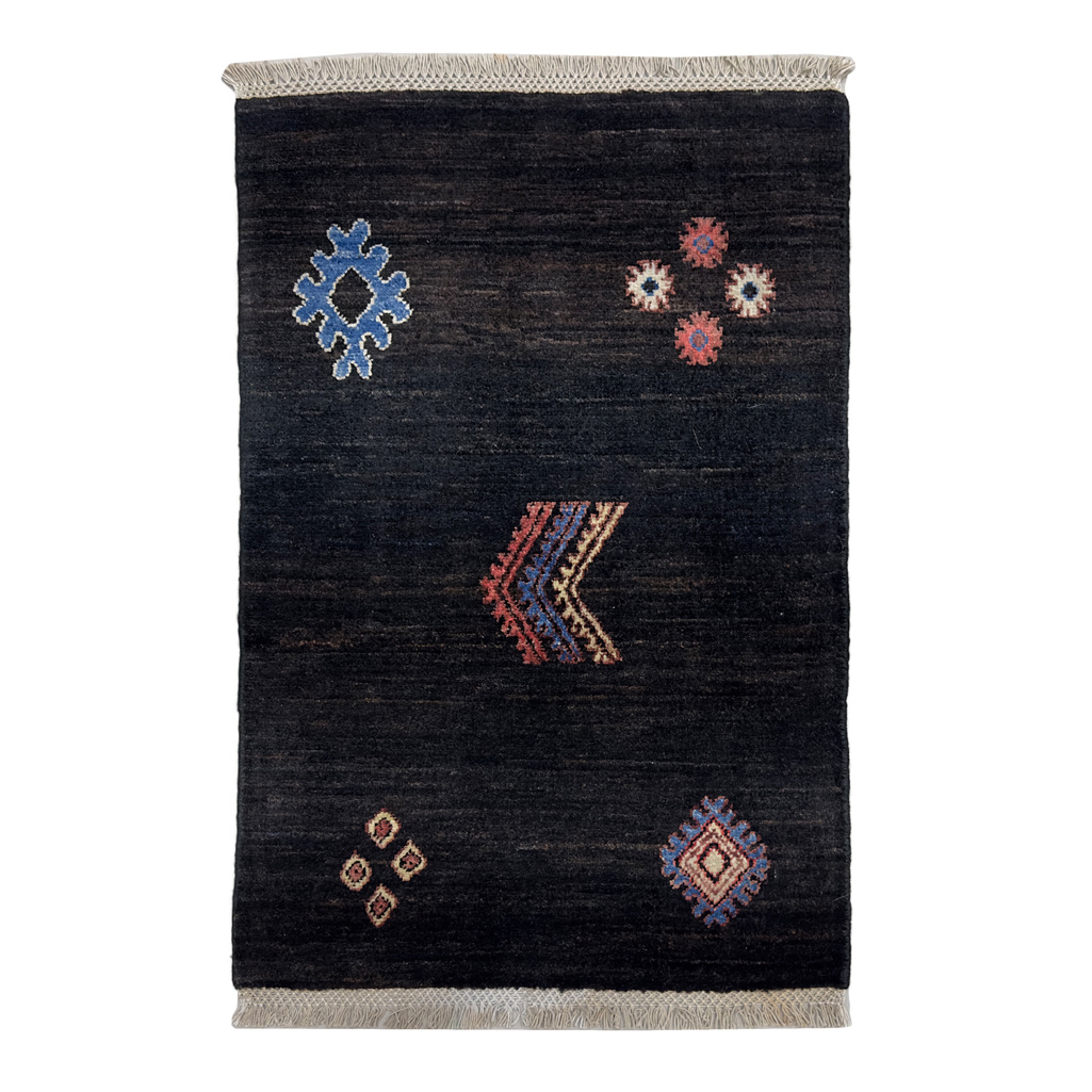 El Dokuma Siyah Modern Yün Halı (60x90 cm)