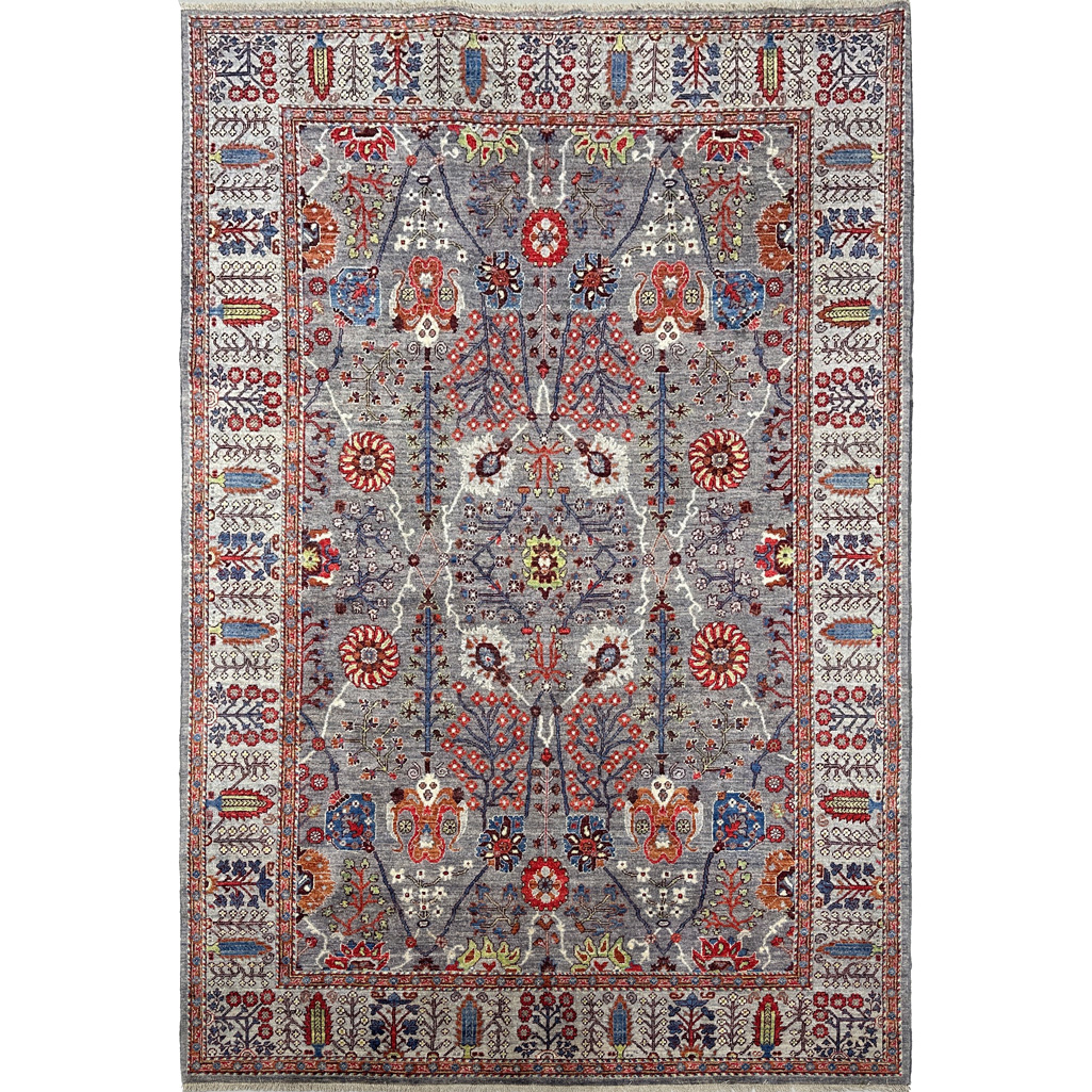 El Dokuma Gri Afgan Sultani Yün Halı (200x280 cm)