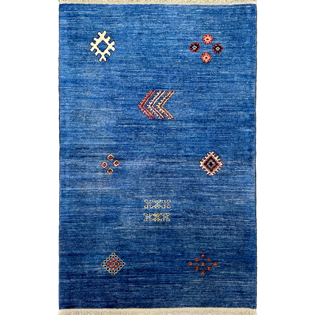 El Dokuma Mavi Modern Yün Halı (90x150 cm)