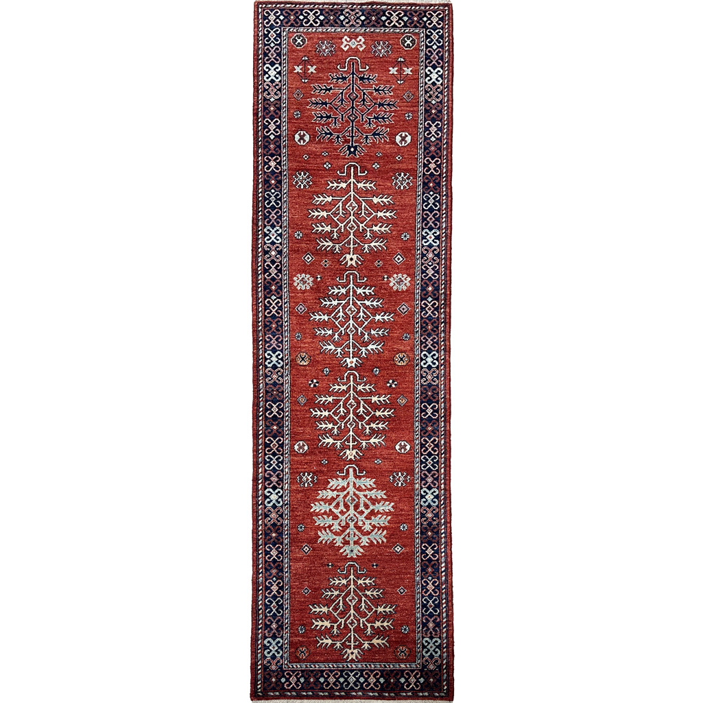 El Dokuma Bordo Afgan Kabile Yün Yolluk Halı (80x300 cm)