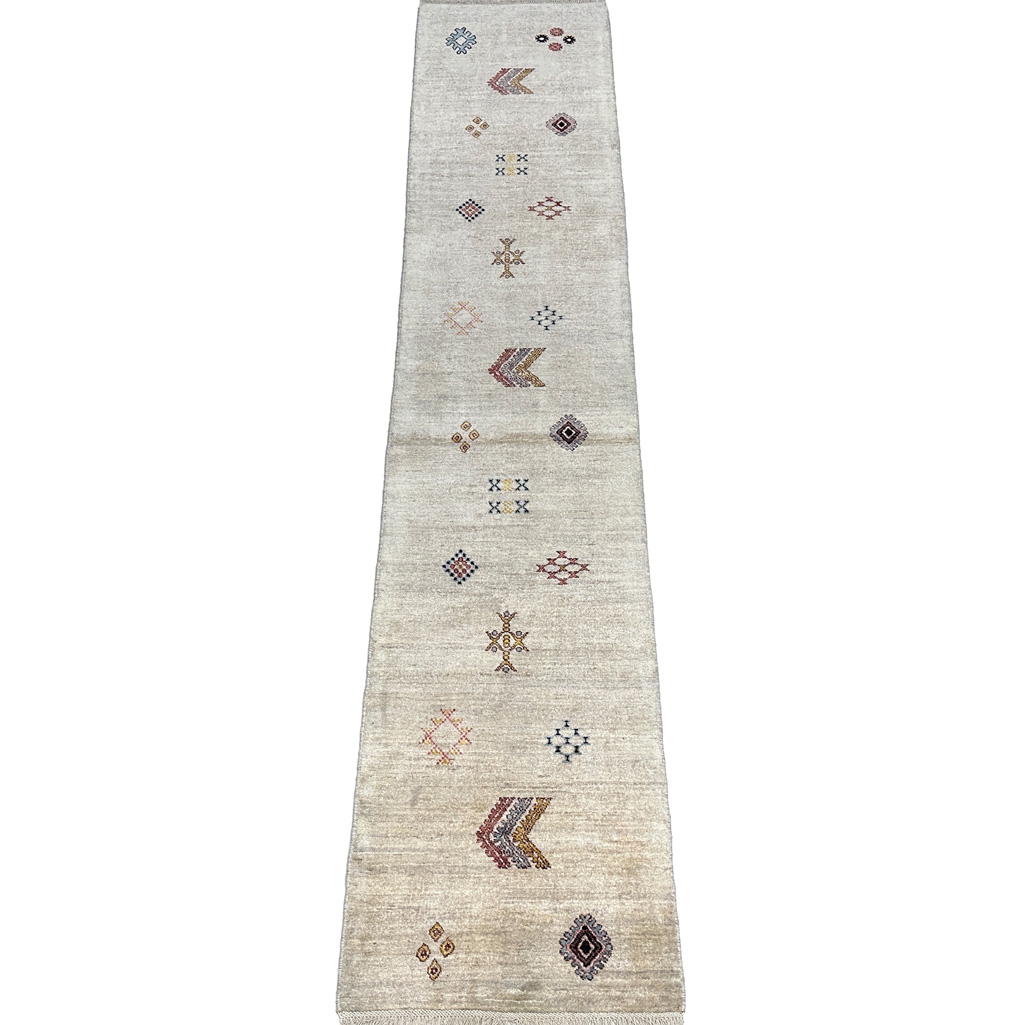 El Dokuma Krem Modern Yün Yolluk Halı (80x380 cm)
