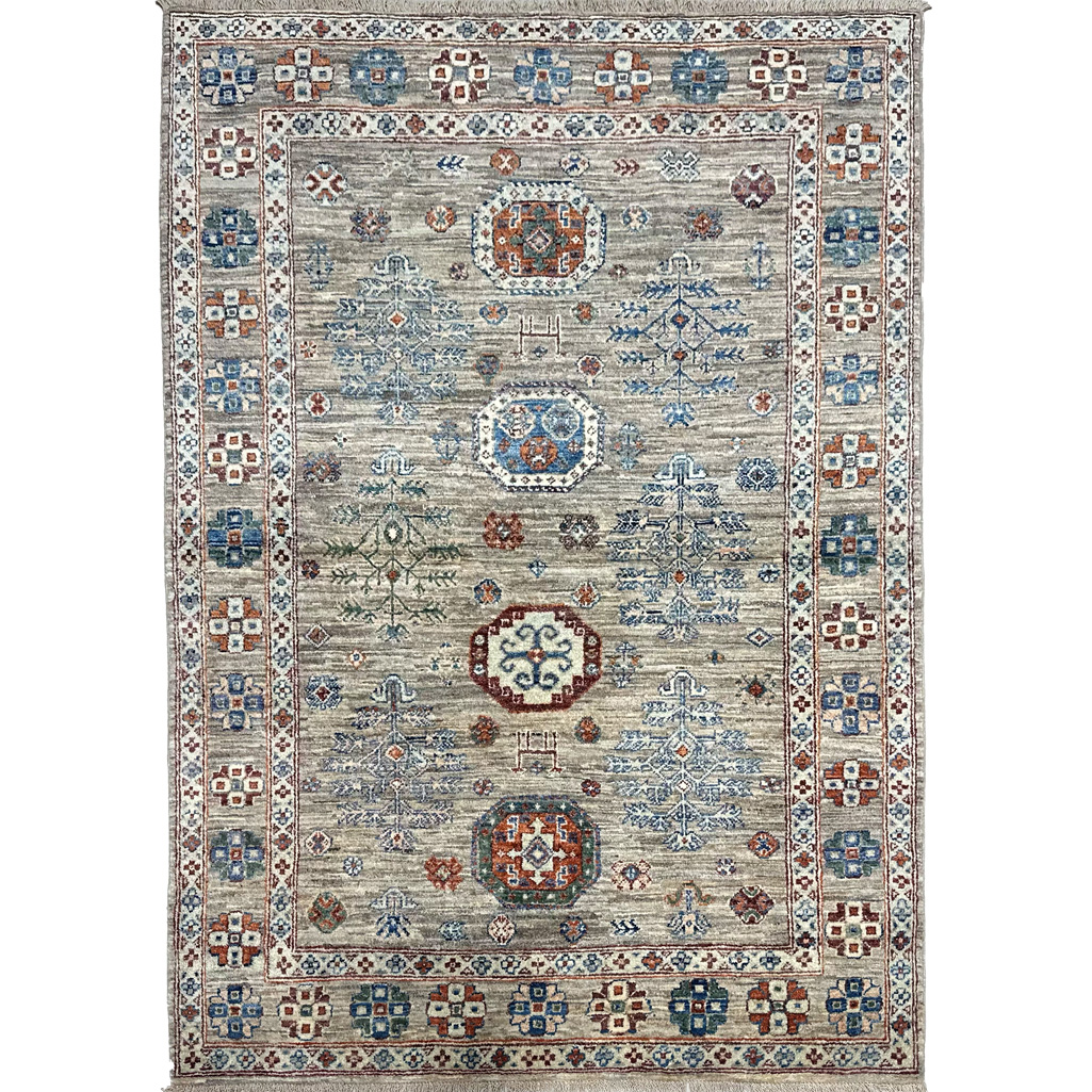 El Dokuma Natural Gri Afgan Kabile Yün Halı (120x170 cm)
