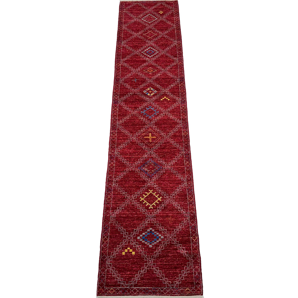 El Dokuma Bordo Modern Yün Yolluk Halı (85x385 cm)