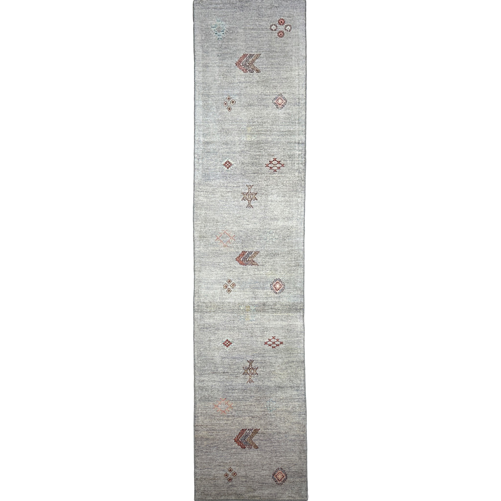 El Dokuma Gri Modern Yün Yolluk Halı (80x390 cm)