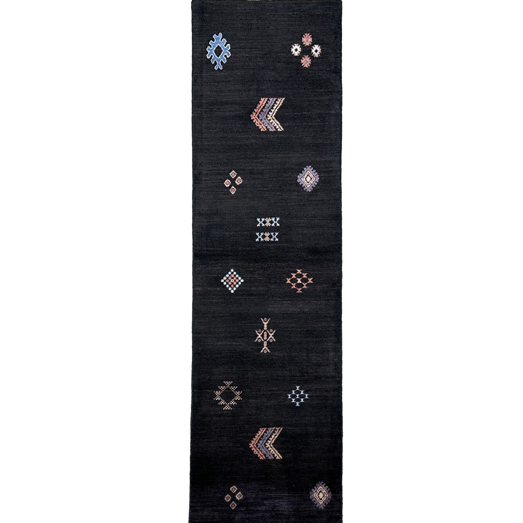 El Dokuma Siyah Modern Yün Yolluk Halı (70x250 cm)