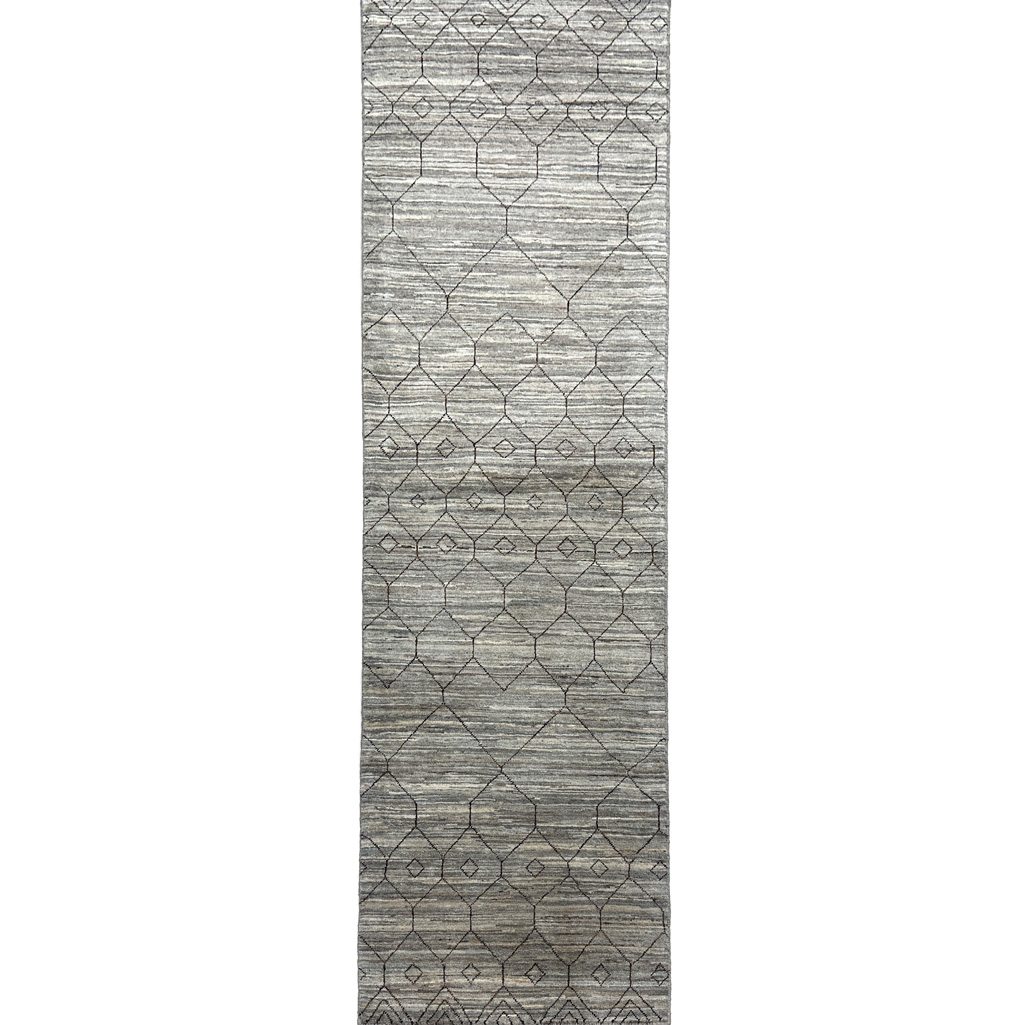 El Dokuma Natural Gri Yün İskandinav Yolluk Halı (70x240 cm)