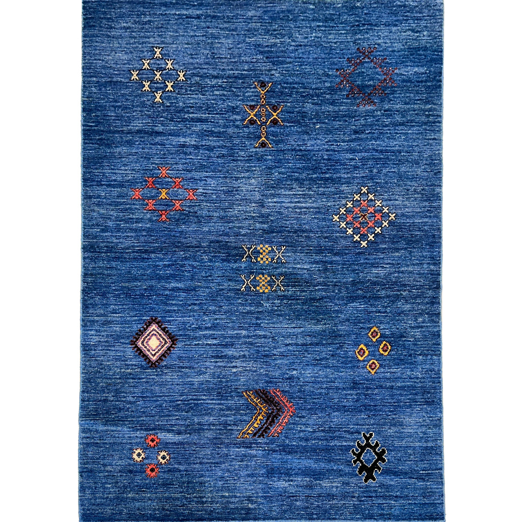 El Dokuma Mavi Modern Yün Halı (120x180 cm)