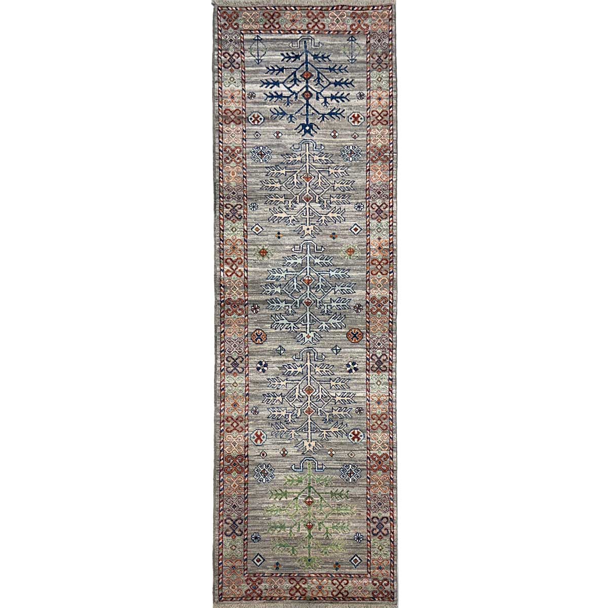El Dokuma Natural Gri Afgan Kabile Yün Yolluk Halı (75x235 cm)