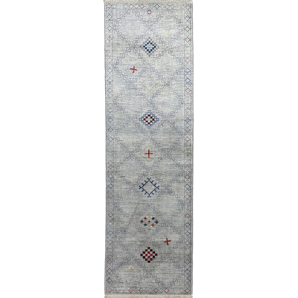 El Dokuma Gri Modern Yün Yolluk Halı (75x250 cm)
