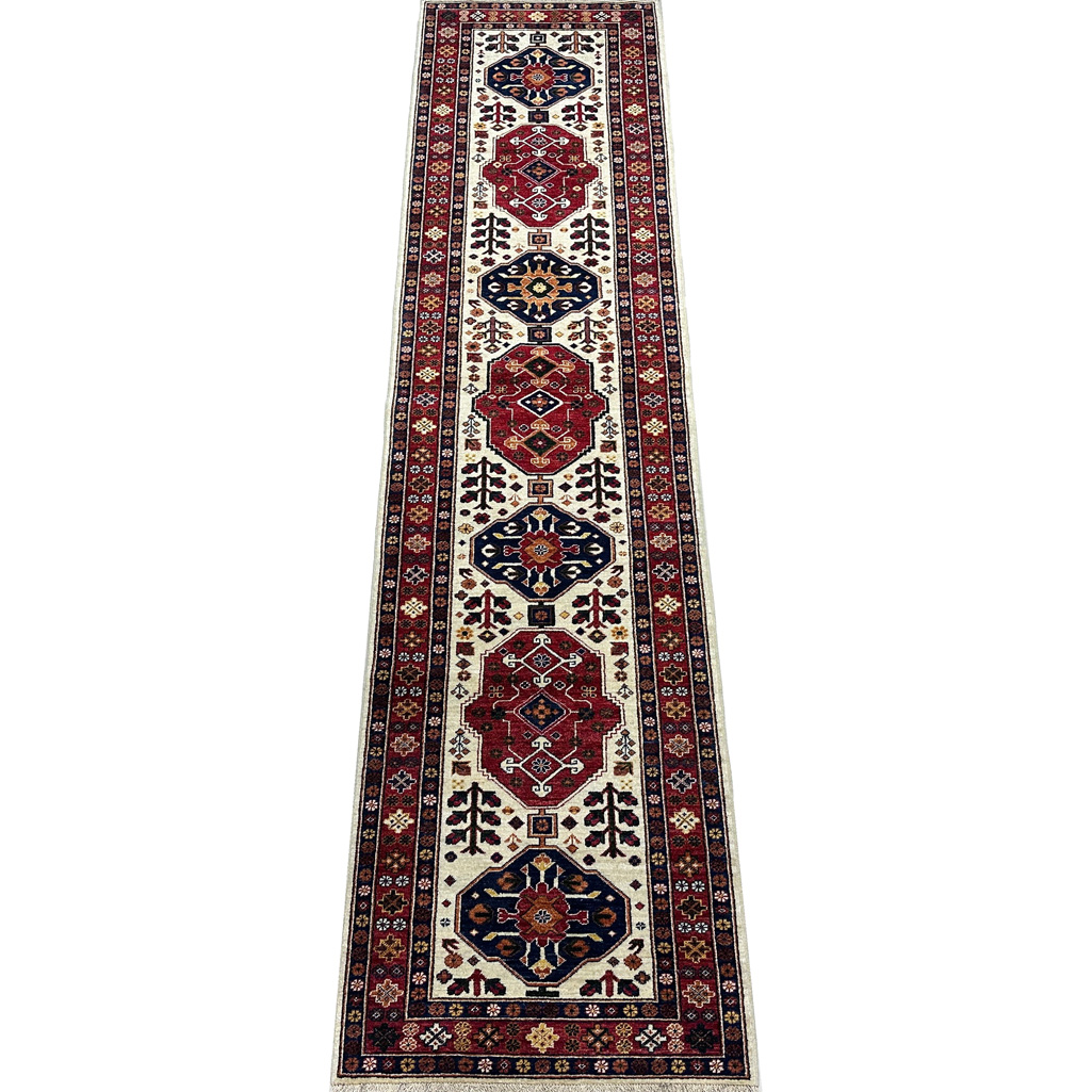 El Dokuma Afgan Kabile Yün Yolluk Halı (90x390 cm)