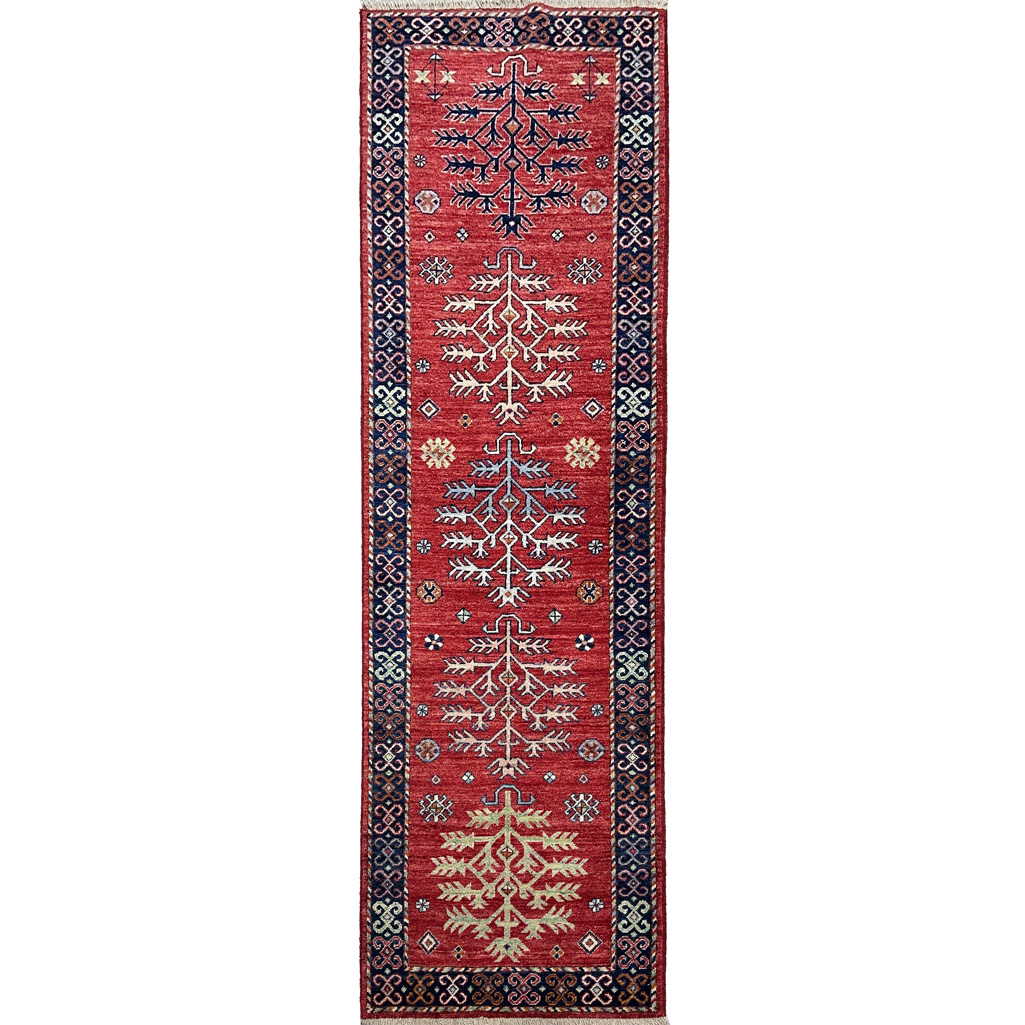 El Dokuma Bordo Afgan Kabile Yün Yolluk Halı (75x230 cm)