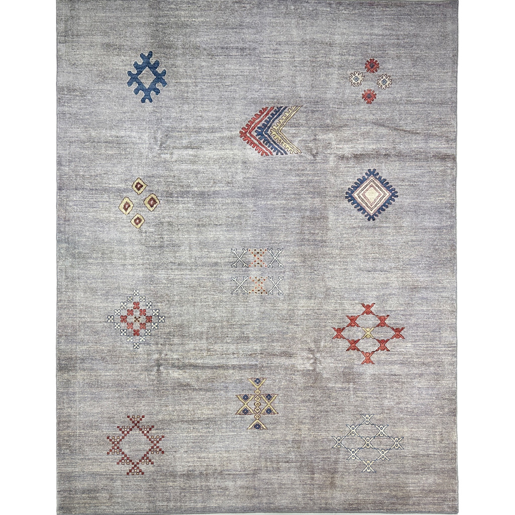 El Dokuma Gri Afgan Modern Yün Halı (240x300 cm)